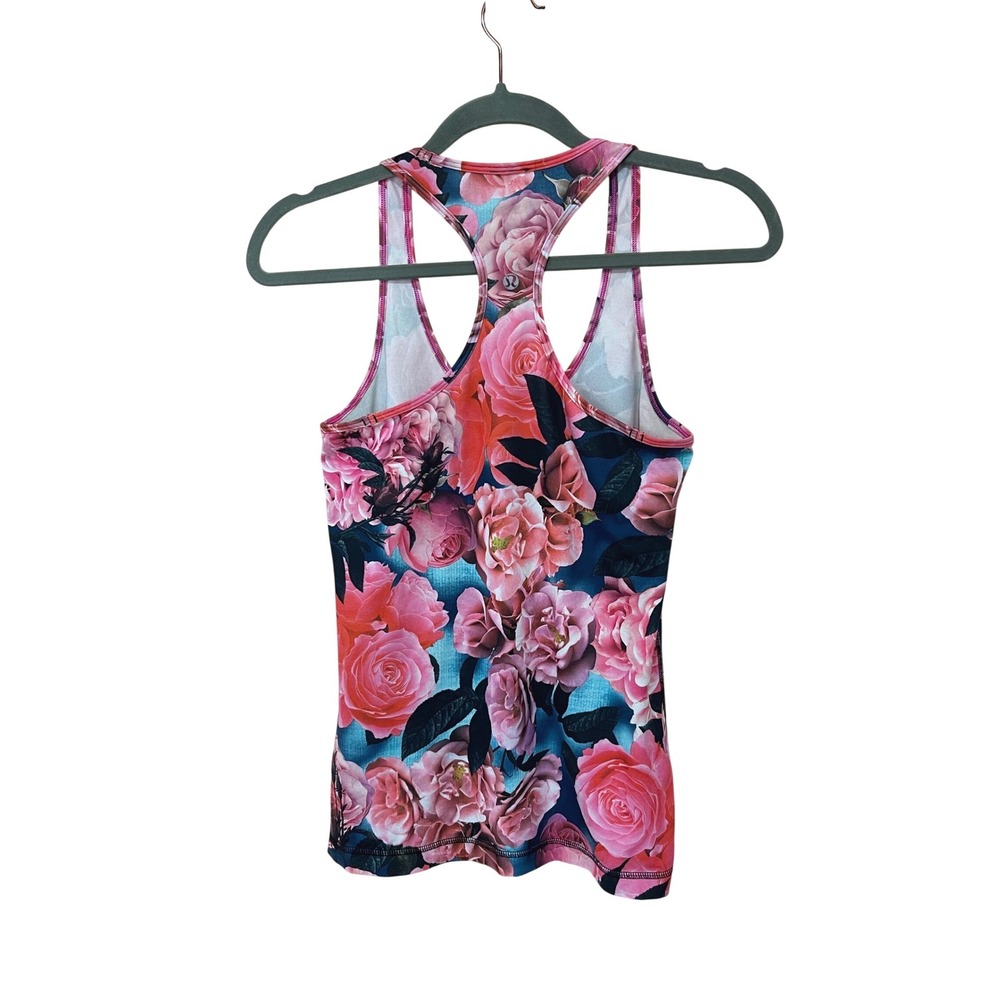 lululemon Cool Racerback Tank Top Floral Rose Print Pink Blue Size 8 Rare Print - Picture 5 of 8